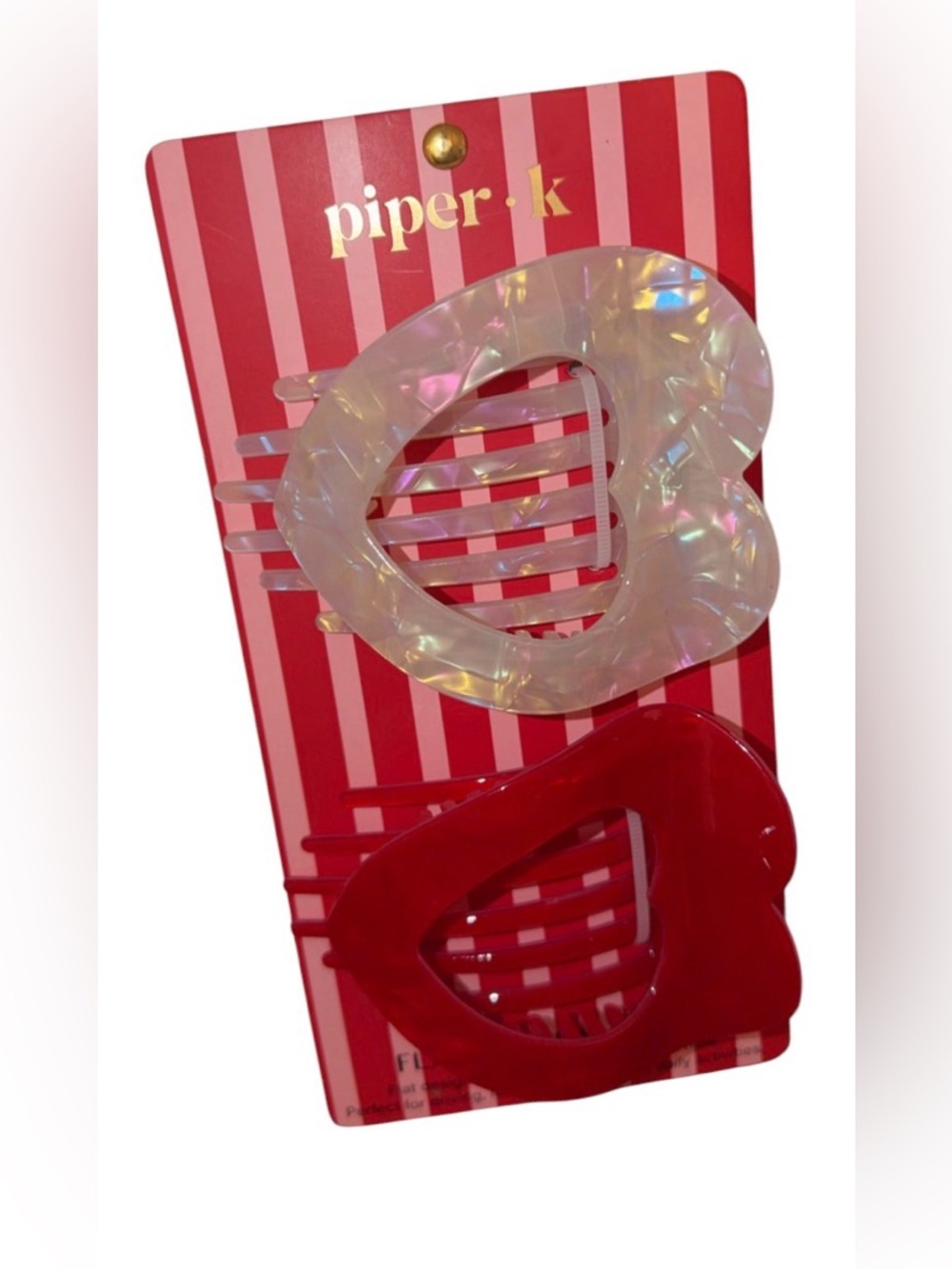 Piper K Iridescent Pearl & Red Heart Hair Claw Set